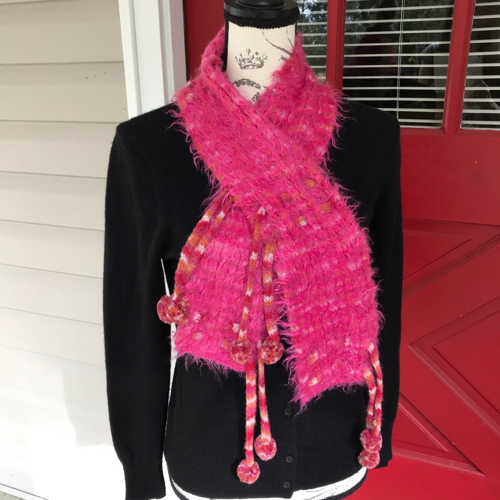Vintage Pink Fuzzy Soft Cozy Scarf with Pompoms Cute!